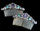 MEXICAN SILVER Jeweled MATL style Hair COMBS set of 2
