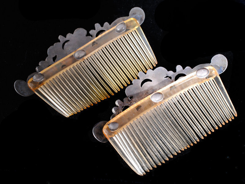 MEXICAN SILVER Jeweled MATL style Hair COMBS set of 2
