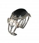 big and bold Los Castillo Mexican silver Cuff Bracelet with black onyx