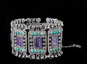 early Matl Matilde Poulat Mexican silver gems Bracelet