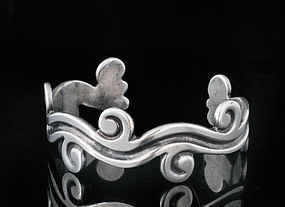 Los Castillo 980 Mexican silver Cuff Bracelet wave design