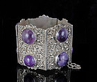 hugest ever Deco Mexican silver amethyst Bracelet