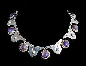 early Taxco 980 silver amethyst Necklace ~ Fred Davis style