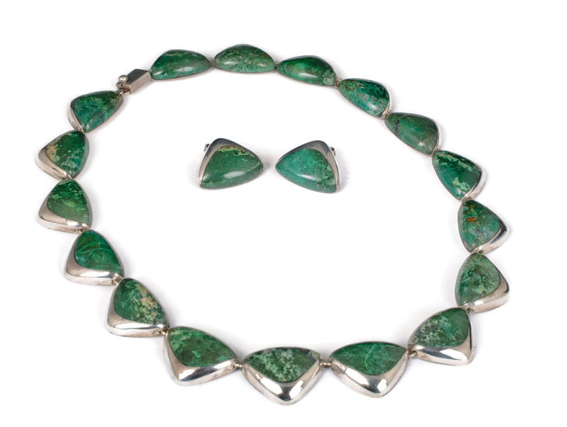 Ledesma Mexican silver azur-malachite Necklace Earrings set