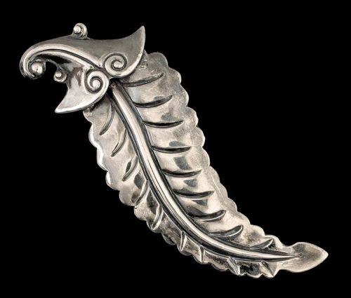 4" Los Castillo Mexican silver Taxco repousse fern Pin Brooch