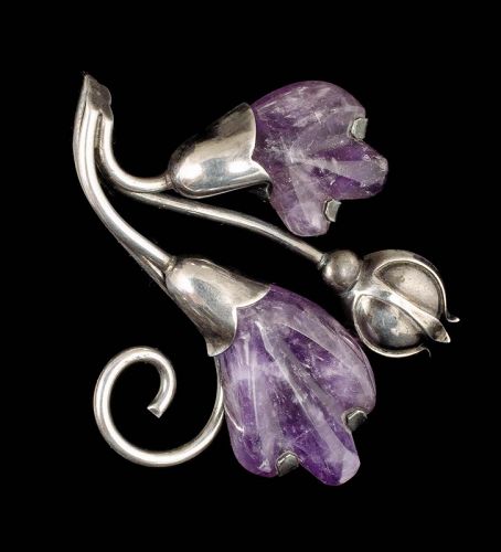 Fred Davis Mexican Deco silver and amethyst Pin Brooch