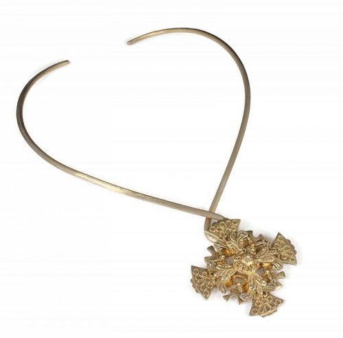 Celia Harms Mexican silver gilt Etruscan Pin Pendant Torque Necklace