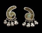 Los Castillo mozaico Azteca Mexican silver Earrings with cascabeles