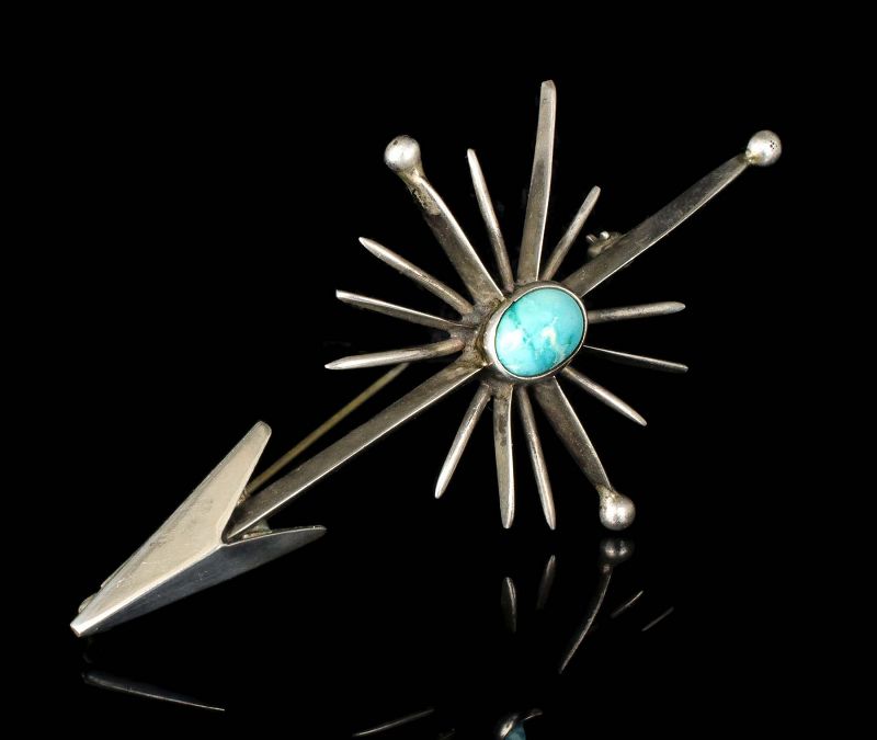 Antonio Pineda Mexican silver turquoise Pin Brooch arrow and starburst