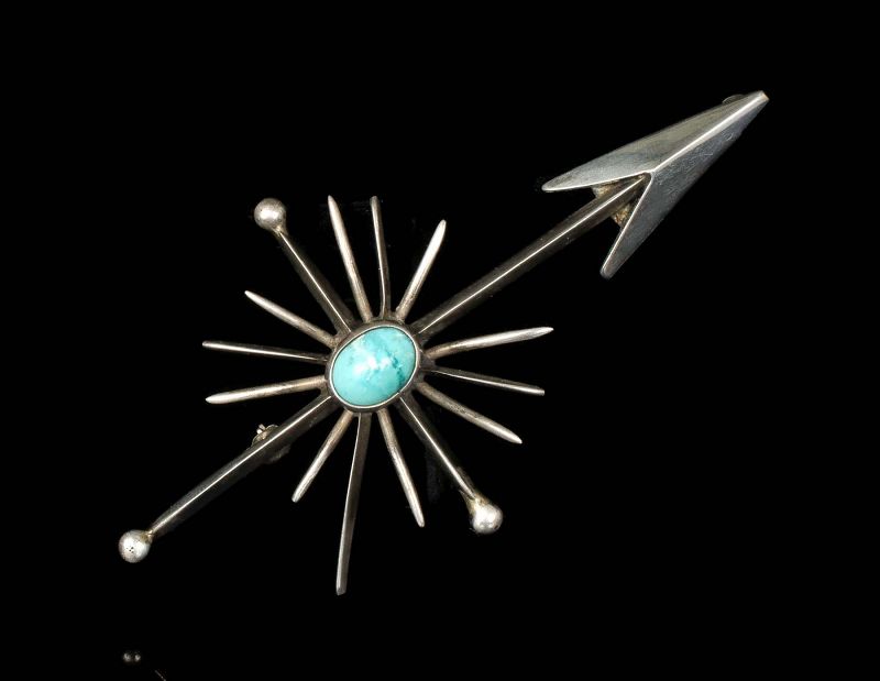 Antonio Pineda Mexican silver turquoise Pin Brooch arrow and starburst