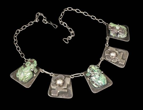 rare Carmen Beckmann Mexican silver and stone "frogs" Necklace