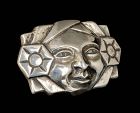 M Velazquez Mexican silver repousse Pin Brooch ~ man with flowers