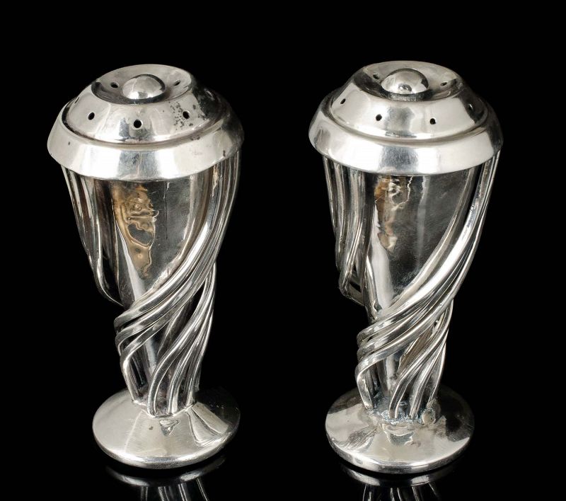 set of Salvador Teran Mexican silver modernist Salt and Pepper Shakers