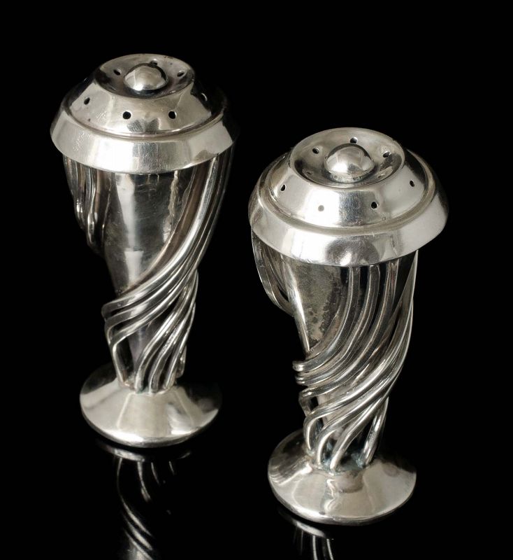 set of Salvador Teran Mexican silver modernist Salt and Pepper Shakers