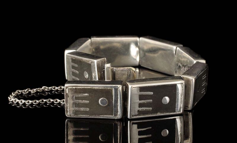 Los Castillo Mexican silver onix negro mod geometric Bracelet