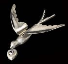 Casa Prieto Mexican silver amethyst swallow and heart Pin Brooch