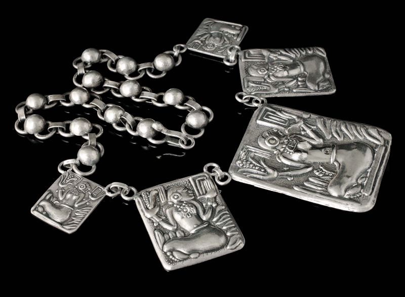 Mexican Deco neo-Aztec silver Necklace ~ Corn Goddess