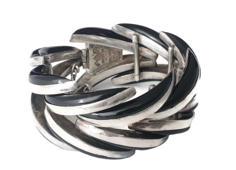 Antonio Pineda Mexican 970 silver black onyx crescents Bracelet