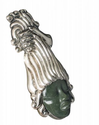 sculptural Mexican Deco silver stone Medusa head Pin Pendant