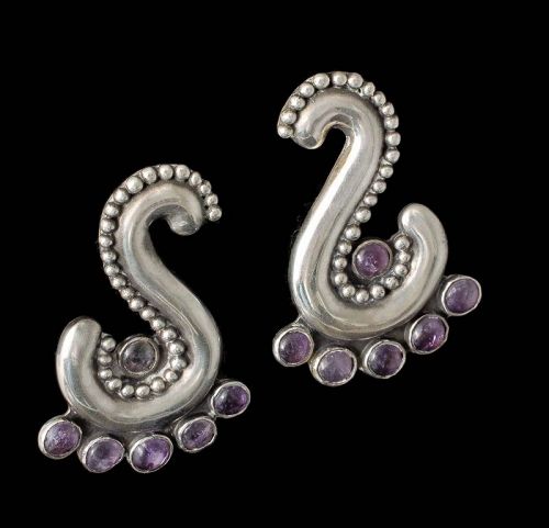 rare Ingrid's Mexican Deco silver amethyst Earrings