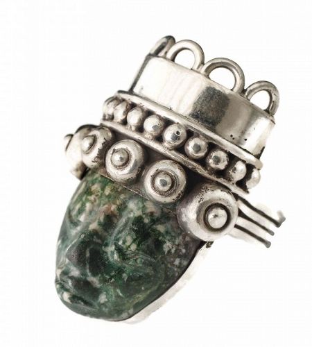 Los Ballesteros Mexican silver and stone "mask" Ring