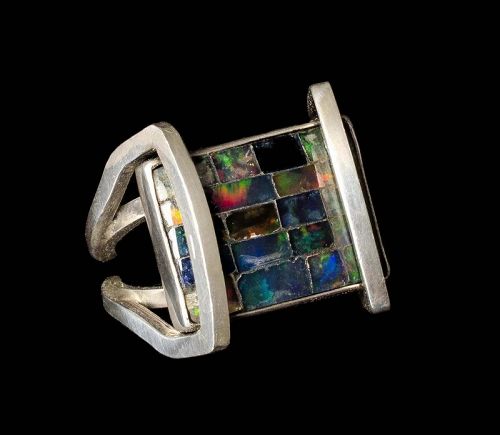 rare Carmen Beckmann Mexican silver black opal RIng