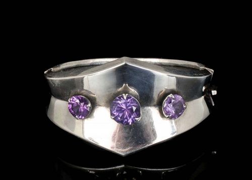 Enrique Ledesma Mexican silver and gems hinged Bracelet
