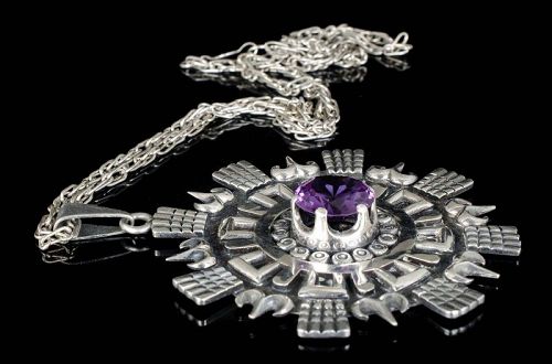 Los Ballesteros Mexican silver sunburst Pendant Necklace with sapphire