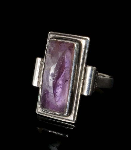 Abraham Paz Mexican Deco silver amethyst Ring