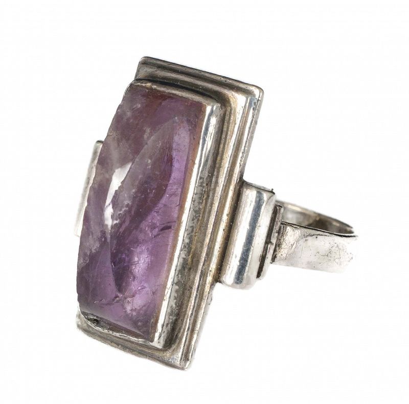 Abraham Paz Mexican Deco silver amethyst Ring