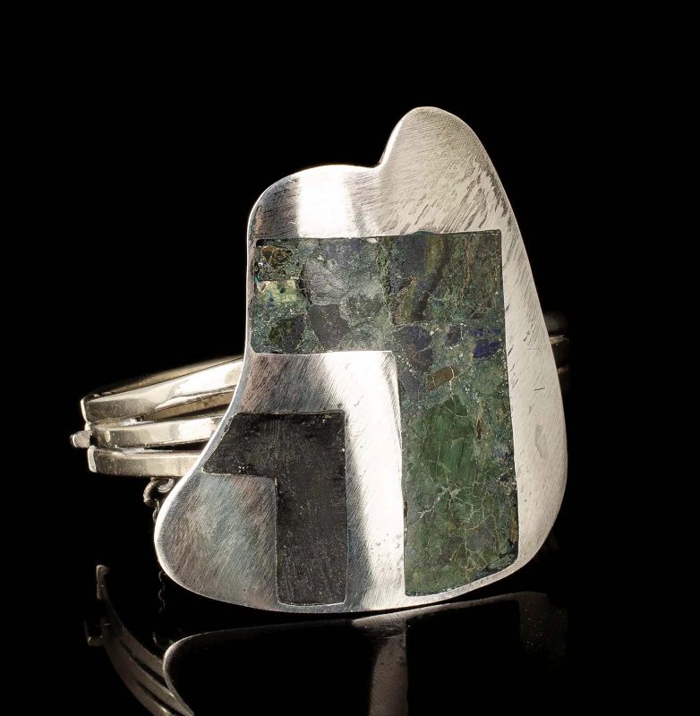 Enrique Ledesma Mexican silver stone inlay hinged Bracelet