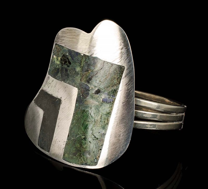 Enrique Ledesma Mexican silver stone inlay hinged Bracelet