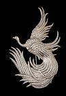 4.25" Mexican Deco silver repousse bird of paradise Pin Brooch
