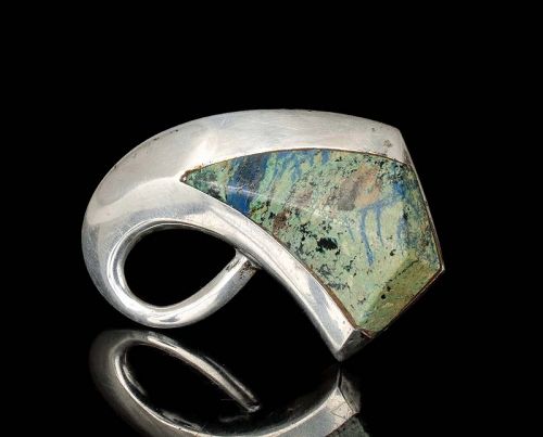 Enrique Ledesma Mexican silver azur-malachite modernist Pin Brooch