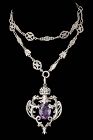 Peruzzi style Italian silver and amethyst dragons Pendant Necklace