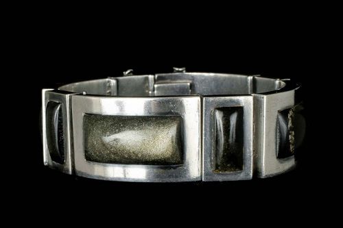 Felipe Martinez Piedra y Plata Mexican silver and obsidian Bracelet