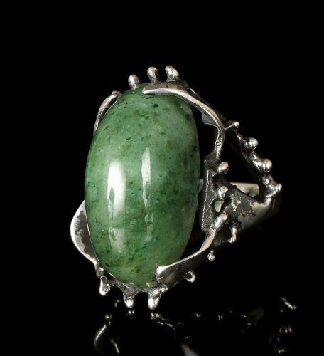 Mateo Mexican silver green stone brutalist Ring