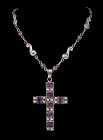 Mexican Deco silver amethyst cross Pendant Necklace ~ Matl style