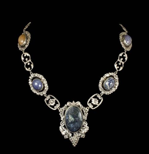 Italian 800 silver sodalite Necklace ~ Peruzzi style grapes and shells
