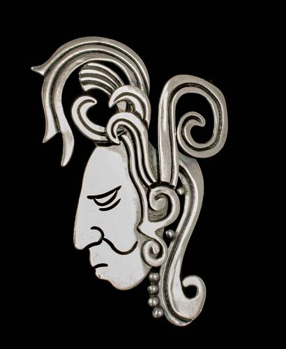 Doris Mexican silver figural Pin Brooch ~ King Pakal of Palenque