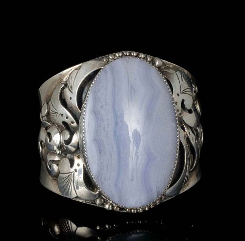 Southwestern / Navajo silver blue lace agate Cuff Bracelet ~ sgnd WL