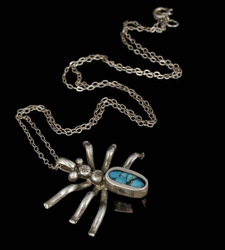 Native American silver turquoise spider Pendant Necklace