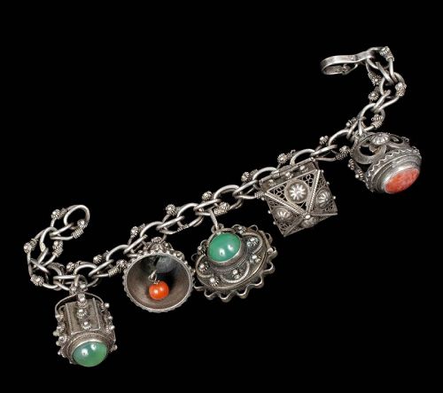 Peruzzi st Italian silver Etruscan Revival Charm Bracelet