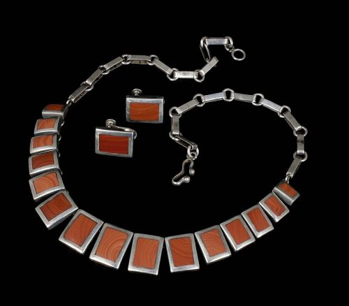 Felipe Martinez Piedra y Plata Mexican silver jasper Necklace Earrings