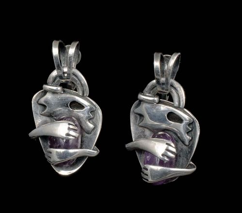 Mexican silver amethyst "crouching man" Earrings ~ Teran style