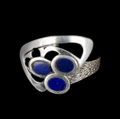 Erika Hult de Corral Ric modernist Mexican silver lapis Ring