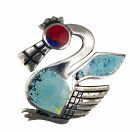 Peruvian silver enamel duck Pin Brooch / Pendant ~ Laffi style