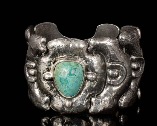 Matl Matilde Poulat Mexican Deco silver and turquoise Bracelet