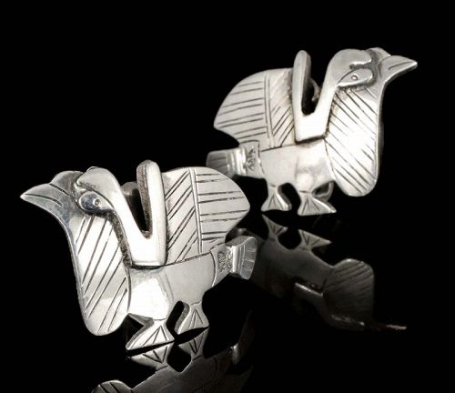 Graziella Laffi Peruvian silver Earrings ~ Inca bird overlay