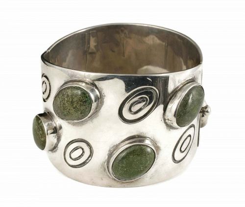 massive Los Ballesteros Mexican silver and jasper hinged Bracelet
